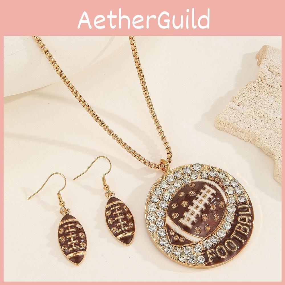 Durable Zirconia Water Rugby Jewelry Set With Pendant And Earrings For Sports Fans And Collectors