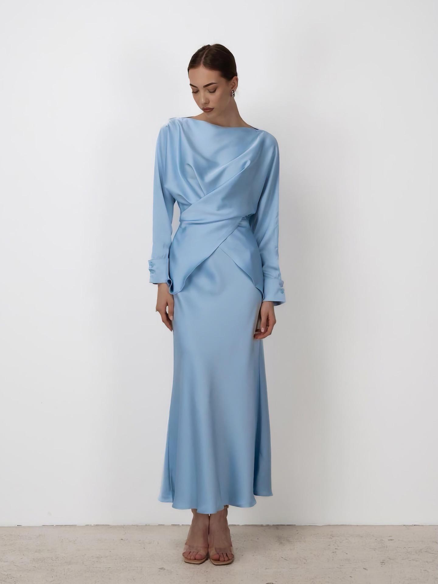 

High-End Autumn/Winter Solid Color Evening Dress Skirt Set for Women M
