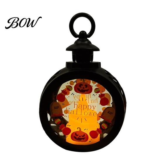 Retro Pocket Watch Lantern Halloween Pumpkin Lantern, LED Electronic Candle Light, Vintage Spooky Silhouette Decor Handheld Decorative Lamp