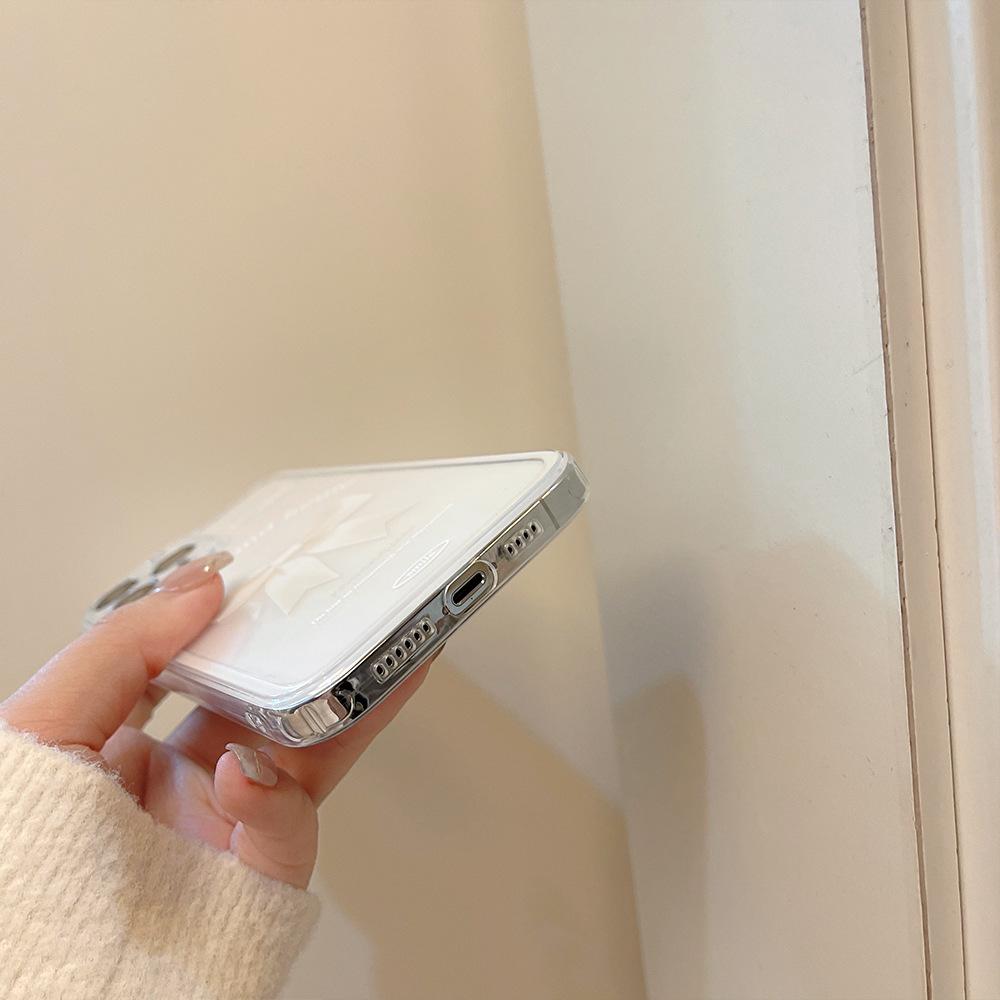 Simple White Bow Phone Case for IPhone 17 Pro Max, 16cm, Soft Case for Apple IPhone 15, 14cm, Full Coverage, High Definition, Transparent