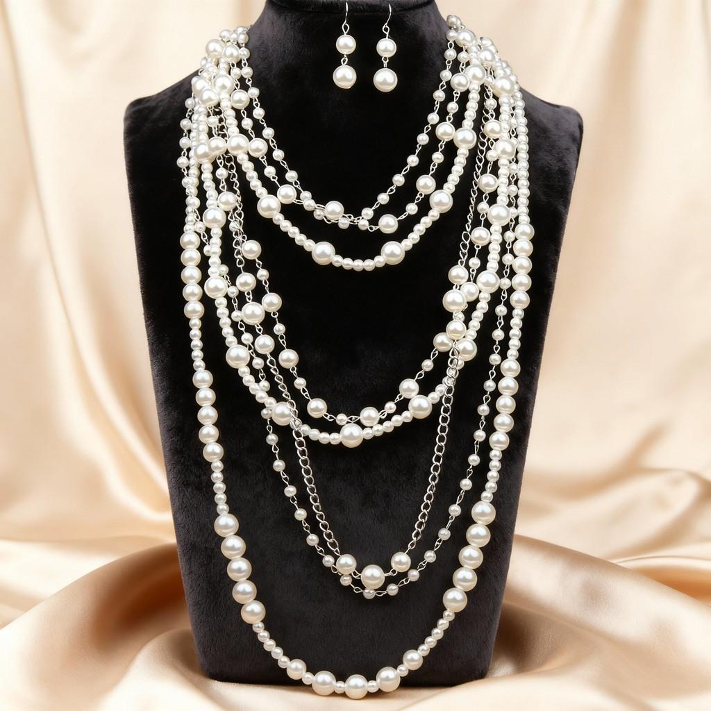 Fashionable Womens Pearl Necklace And Earring Collection With Multilayer Design For Office And Casual Wear