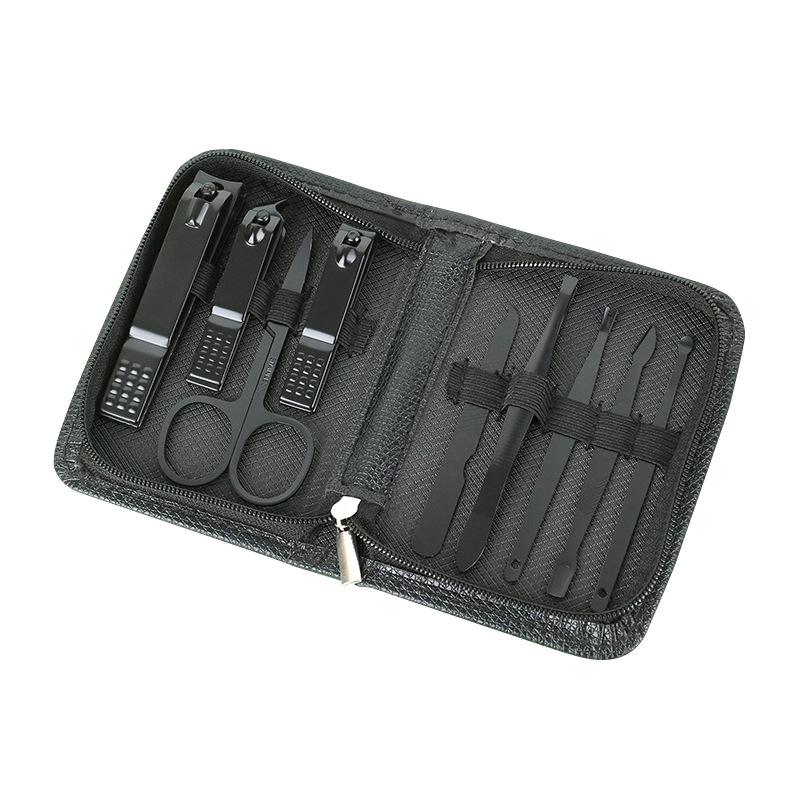9-Piece Dark Green Manicure Set with Zipper Bag and 6 Black Nail Clippers