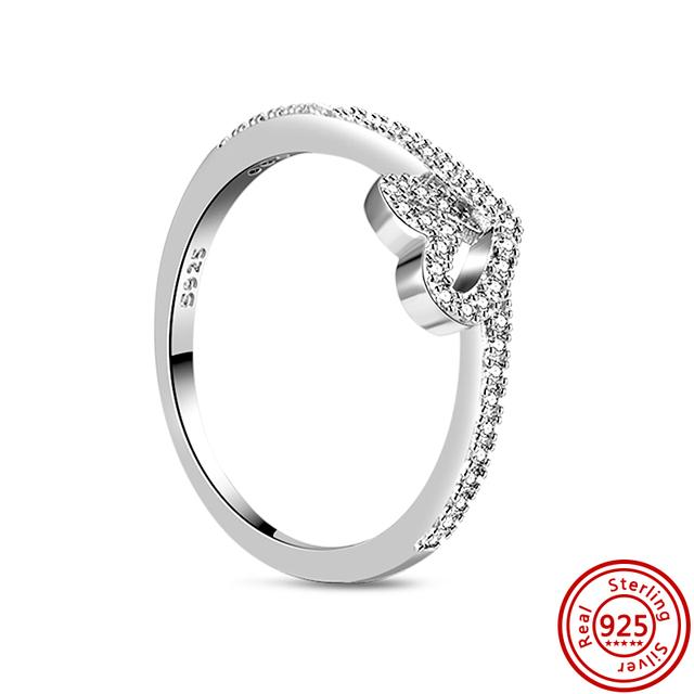 Authentic 100% 925 Sterling Silver Princess Regal Crown Heart Sparkling Zircon Luxury Circle Rings Women Wedding Jewelry