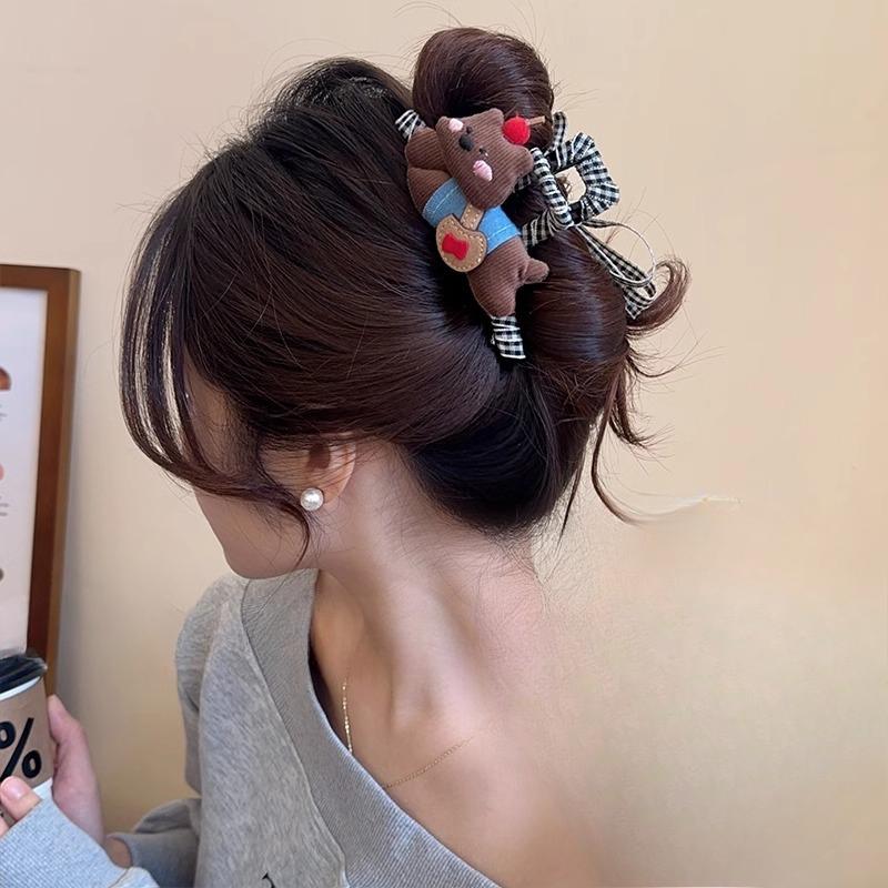 

Fun Cartoon Bear Fabric Grab for Women s A and B Sides New Back Head Updo Shark Clip Hair Accessory коричневий