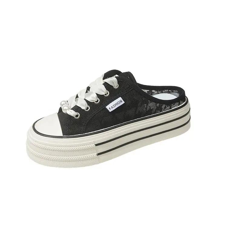 

Модные женские парусиновые туфли, новинка 2024 года, весна-лето, плоские кроссовки, женская повседневная обувь, низкие туфли на шнуровке, белые туфли для женщин 35 чёрный