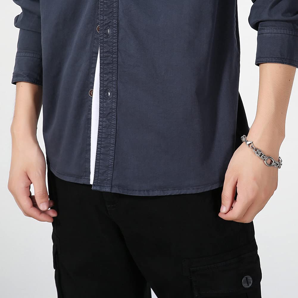 Netero Militær Lang Ensfarget Fritidsskjorte med Egnet for og Sommer Herreskjorte, Erme, Bomull, Farge, Arbeid, Cargo, Lommer, Marineblå, BL821-NAVY-XL,