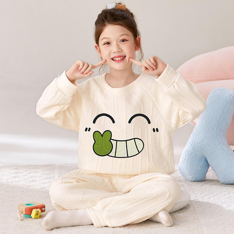 Kinder Flanell Pyjama Set Jungen Mädchen Warm Langarm Oberteil Und Hose Nachtwäsche Winter Haus Nachtwäsche