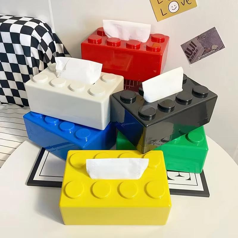 Bausteine Taschentuchbox Stanzfrei Wandmontiert Kreative Taschentuchbox mit Feder Zuhause Büro Badezimmer Wasserdichte Taschentuchbox