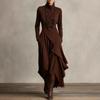 Women Clothing Fall Solid Color Long Sleeve Turtle Neck Maxi Dress