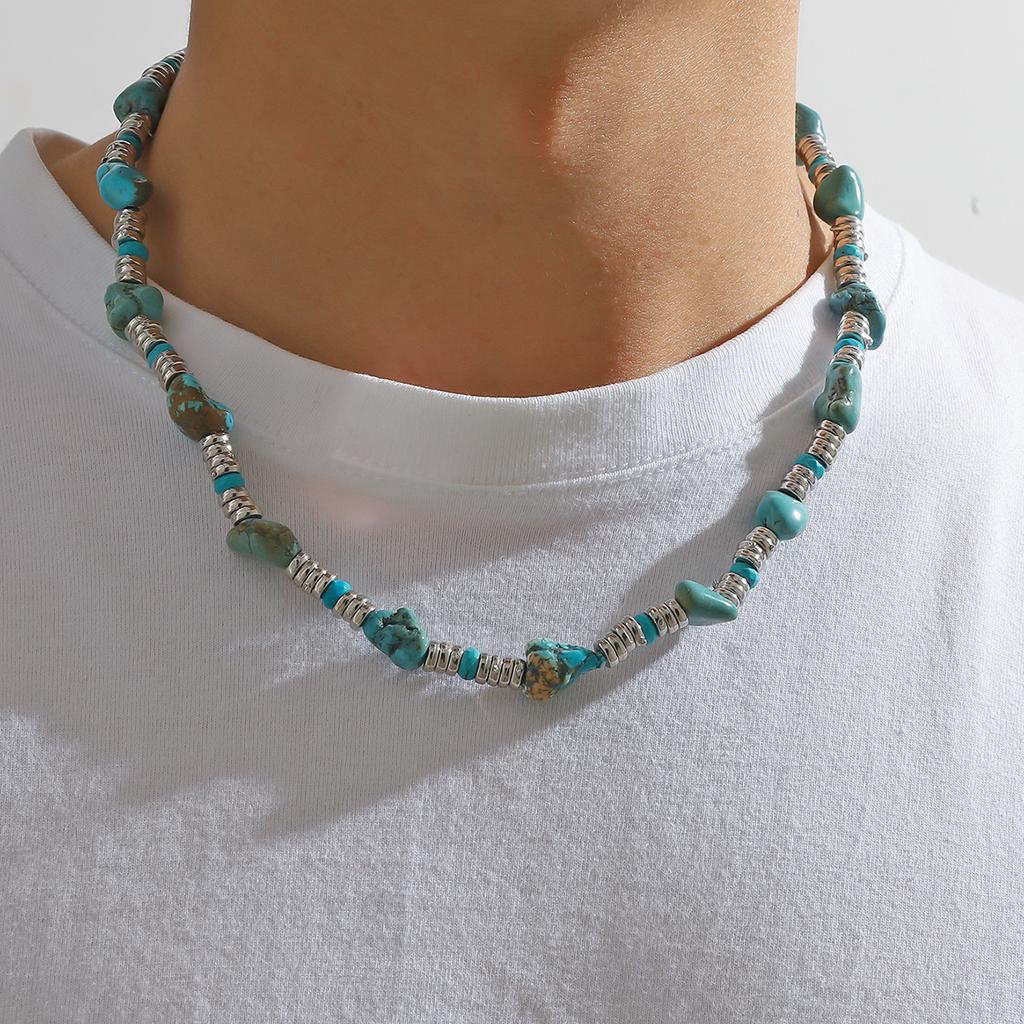 BLINGBAY Kadın Boncuklu Kolye Bohem Retro Etnik Turkuaz El Yapımı Boncuklu Ahşap Boncuklar Düzensiz Kolye Kız Doğum Günü Hediyesi