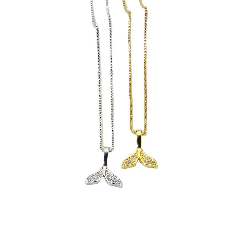 Korean Style Simple Silver-Plated Fishtail Pendant Necklace for Women