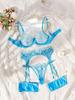 European & American Mesh Floral Embroidery Underwire Push-Up See-Through Temptation Lingerie Stocking Set.