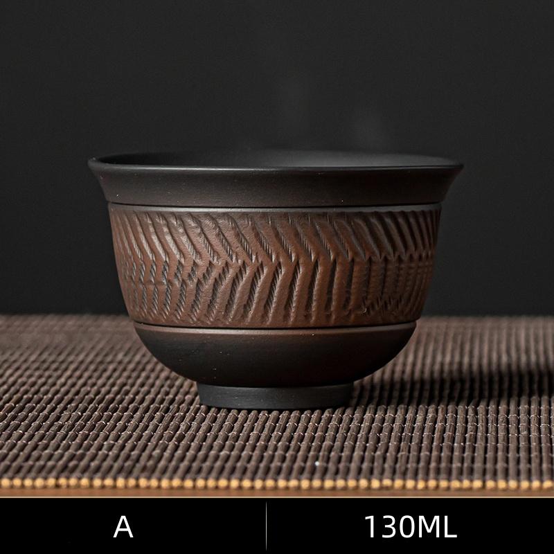 Retro Carving Teacups High-end Ceramic Tea Set Cups Purple Pottery Kung Fu Tea Cup Ceramics Teaware Cup for Tea Small Teacup