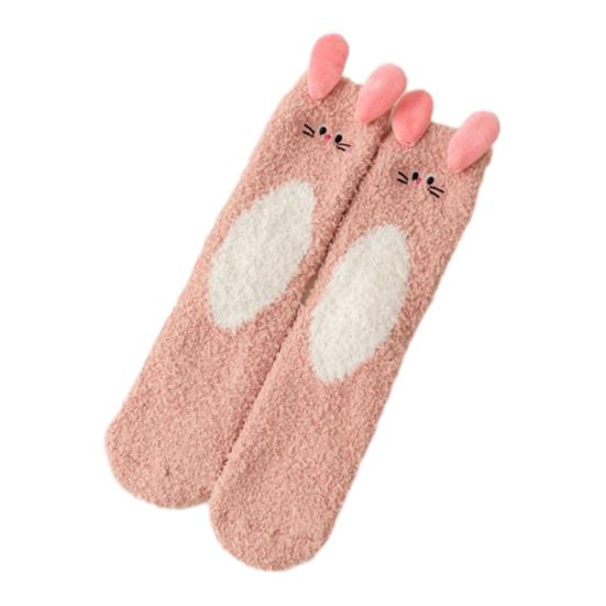 1 pár spacích ponožek kreslený zvířecí design zesílený korálový samet teplé zimní ponožky střední délky protiskluzové vnitřní zimní ponožky