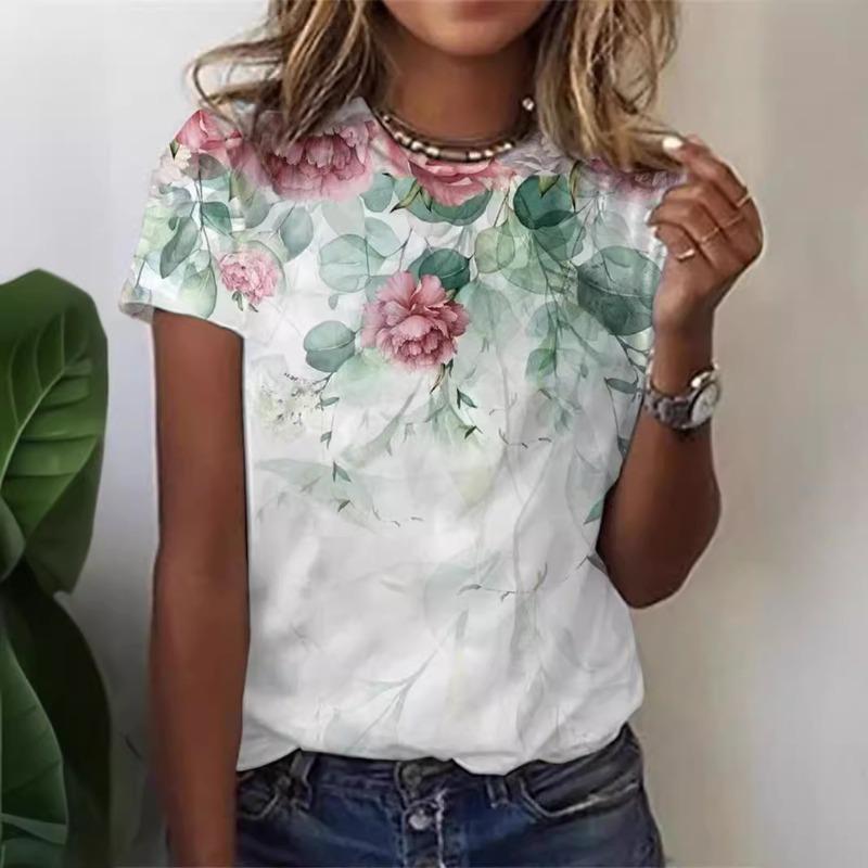 Summer Short Sleeved 3D Printed Round Neck T-shirt Pullover Casual Short Sleeved Women's Top Shirt