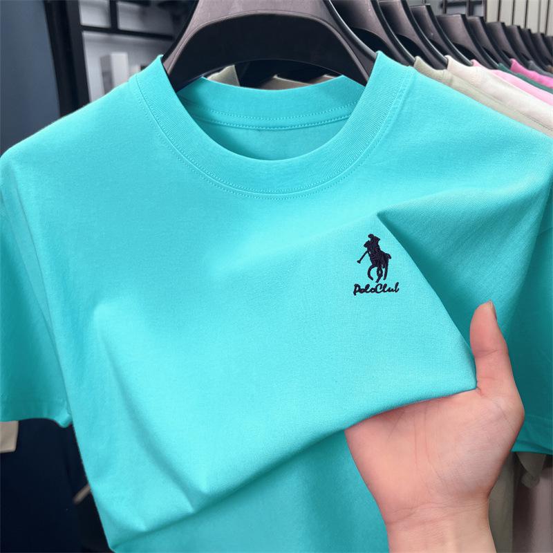 Paul Men's 100% Cotton Crew Neck Embroidered Summer T-Shirt - Sweat-Absorbent, Breathable, Casual Short Sleeve for Middle-Aged Men