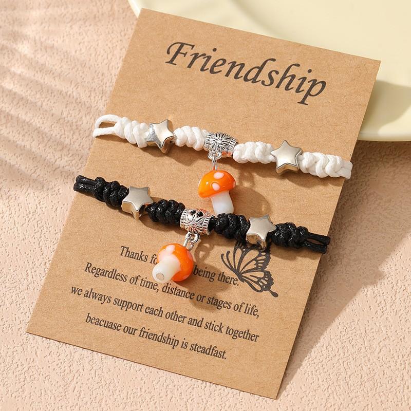 

Пара плетеных маленьких браслетов-грибочков для пары, для парней и девушек-студентов, украшения ручной работы. жёлтый