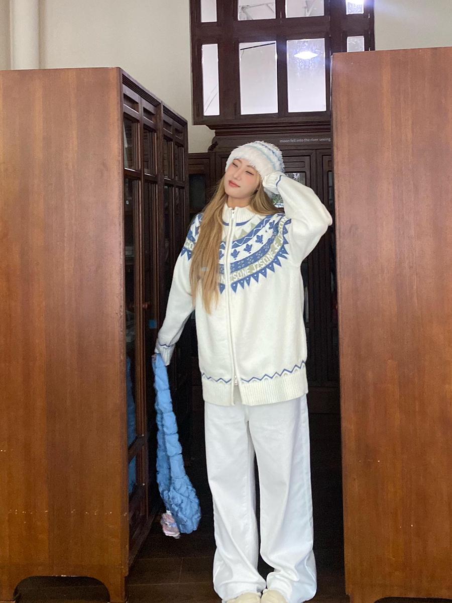 

Женский осенний кардиган в стиле мори с узором Фэр-Айл: Свободный, Уютный, Нишевый Дизайн XL грязно-белый