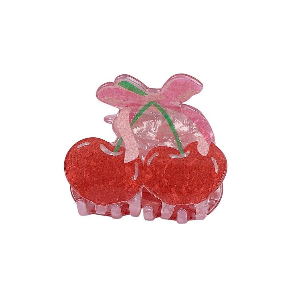 Bow Plastic Shark Clip Hairpin Hair Grab Clip Retro Cherry Hair Claw Female красный