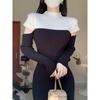 Contrasting color semi-turtleneck knitted dress autumn and winter women slim and thin temperament pure desire long sweater bottoming skirt