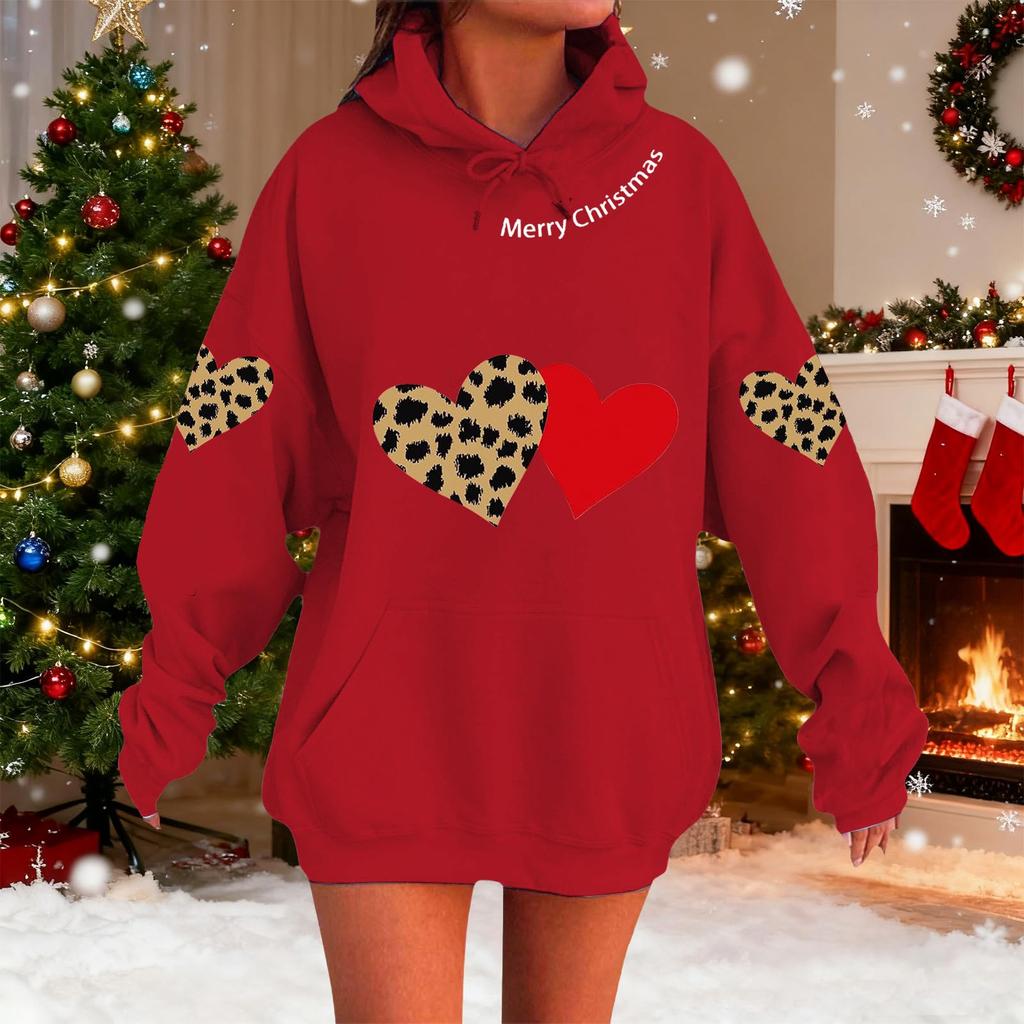 Dámská módní ležérní mikina s dlouhým rukávem s potiskem na vánoční svátky