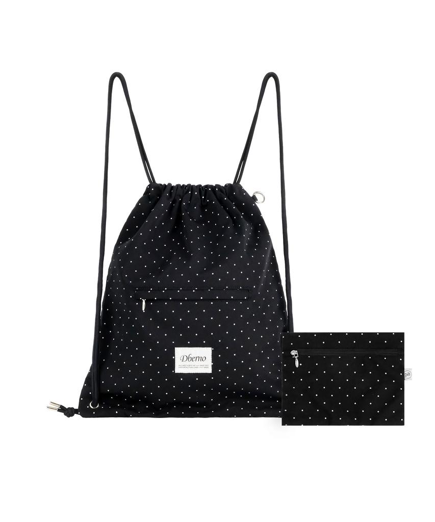 Dberno [Pouch Included] Diberno Two-Way Pocket Drawstring Gym Sack (Black Dot)