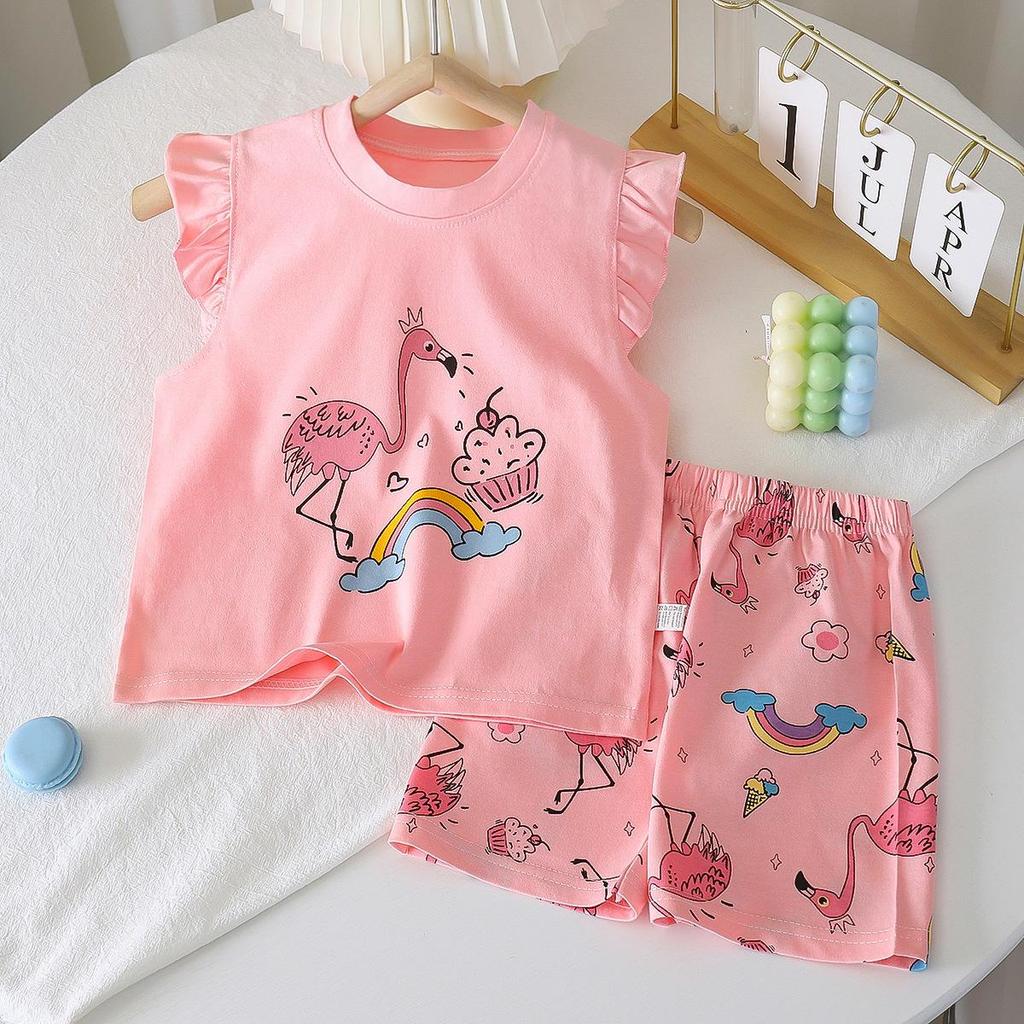 Girls' Summer Flutter Sleeve Top & Shorts Set - Korean Style Two-Piece Children's Outfit