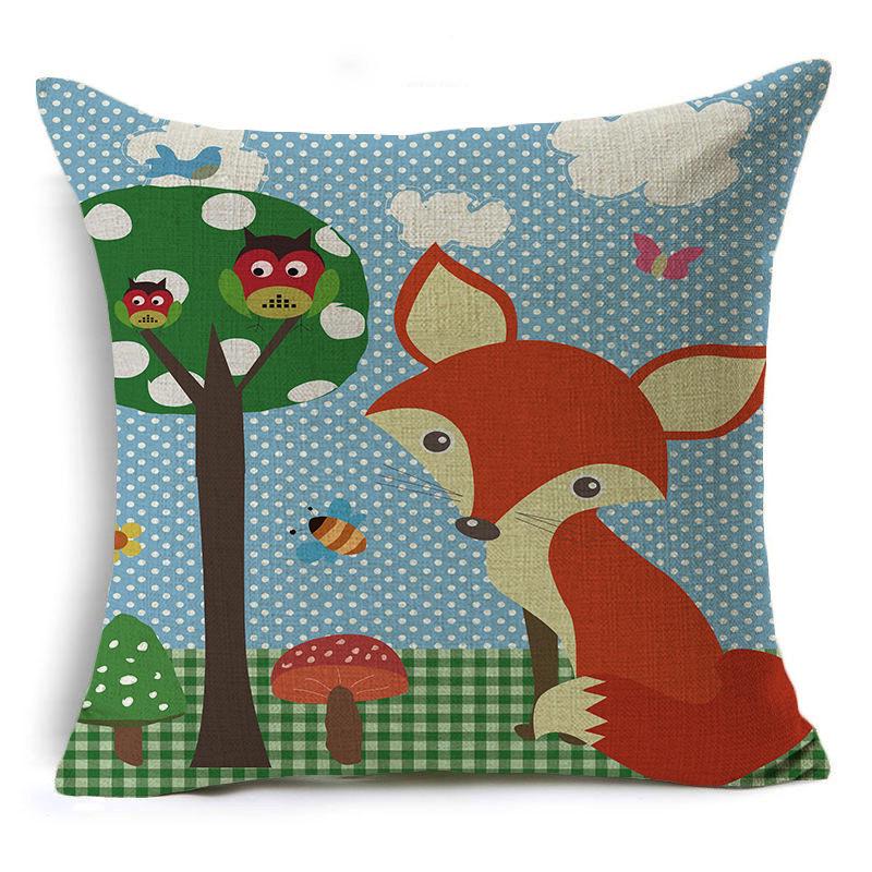 Cute Hand-painted Cartoon Small Animal Linen Pillow Pillow Cover Cartoon Love Red Fox Cushion Cover