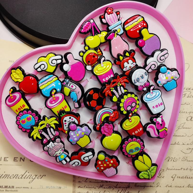 10pcs/Lot Cute Children's Cartoon Rings Glitter Flower Fruit Shape Plastic Adjustable Ope Excluding boxes