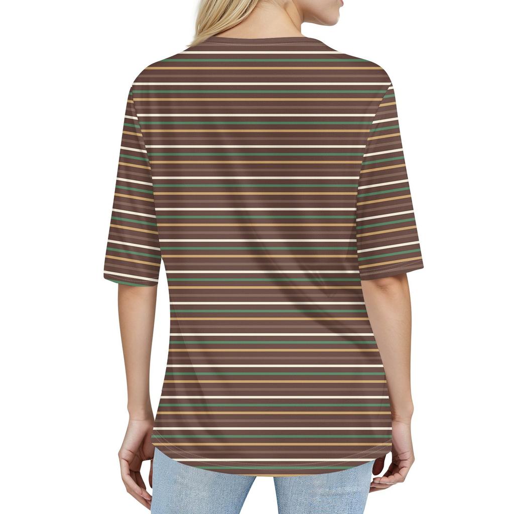 Shirts For Women Trendy Round Neck Button T Shirts Printed  Blouse Half Sleeve Tops For Women