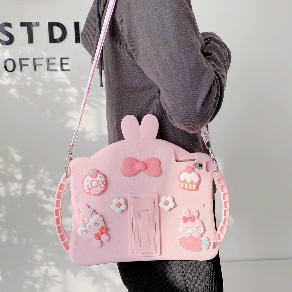 Étui de protection anti-chute pour iPad 10,2 pouces Rose pour 7e/8e/9e Génération 2019/2020/2021 avec sangle d'épaule et support