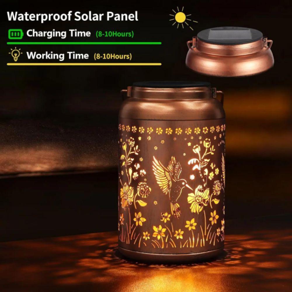 Waterproof Solar Lantern Metal Material Vintage Style LED Garden Light Sunflower Shape Hummingbird Design Hanging Solar Light