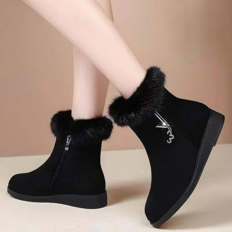 Fashion Women's Ankle Boots  Snow Boots Winter Thick Cotton Shoes Flat Bottom Plush Zipper Warm Comfort Non Slip Cotton Boots 2025