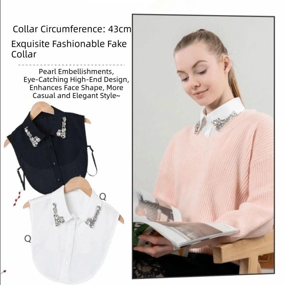 Lace Detachable Collar Rhinestones Shirt Collar False Shirt Collar  Halloween Decoration