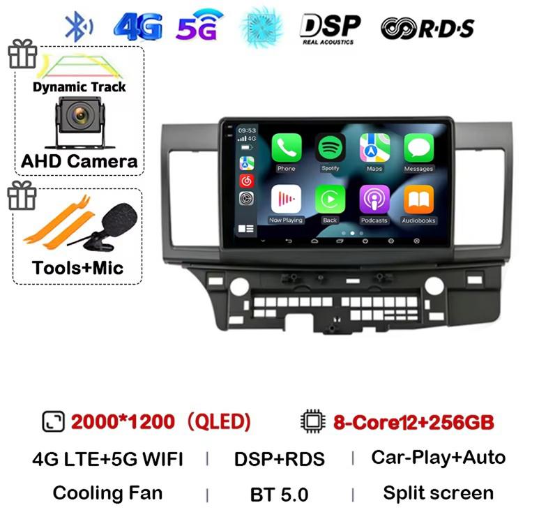 Android 14 Carplay Auto Car Radio For Mitsubishi Lancer 10 CY 2007-2017 Multimedia Video Player WIFI+4G GPS Stereo Head Unit DSP