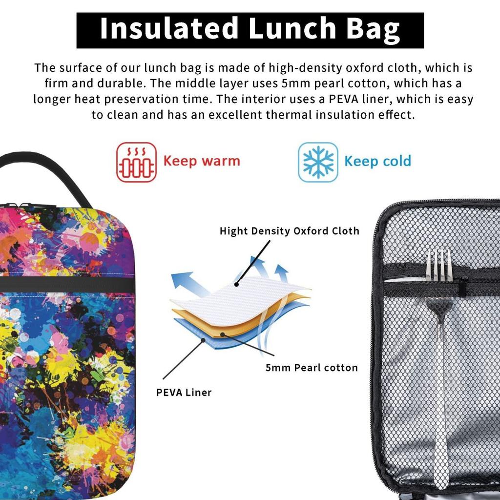 Colorful Graffiti Splashing Insulated Lunch Bag for Kids School Cooler Thermal Food Box Tote Leakproof Lunch Boxes Container