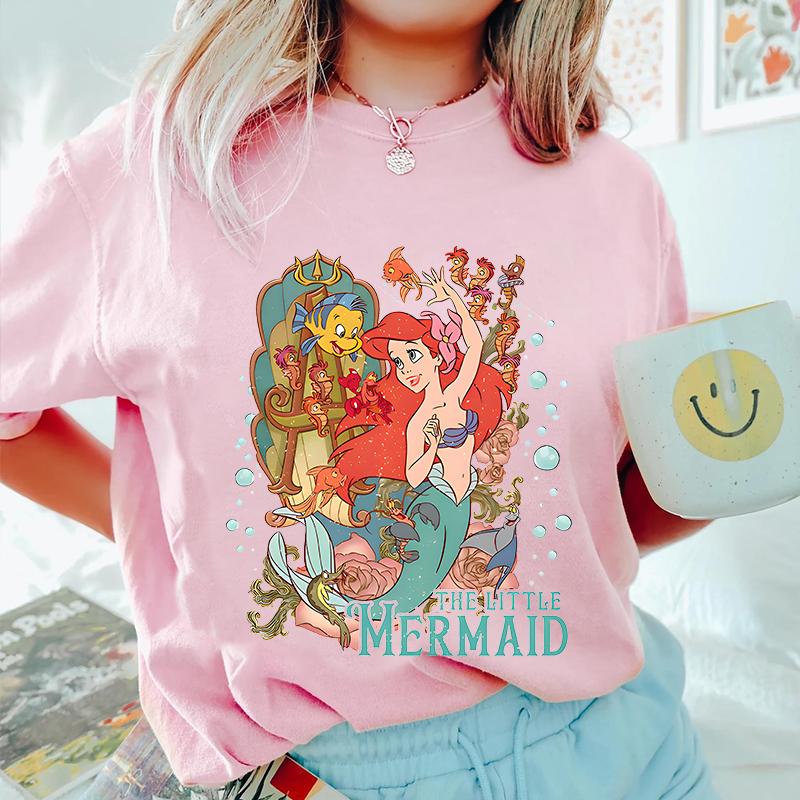 2026 New Cartoon Character   Little Mermaid Ariel Graphic Print Womens TShirt Easy Fashion Plus Size Short Sleeve