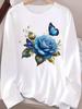(Asian Size) butterfly style Long Sleeve T-shirts Casual Clothing Women o-neck Print T Shirt autumn winter spring Fashion Top Graphic Tee