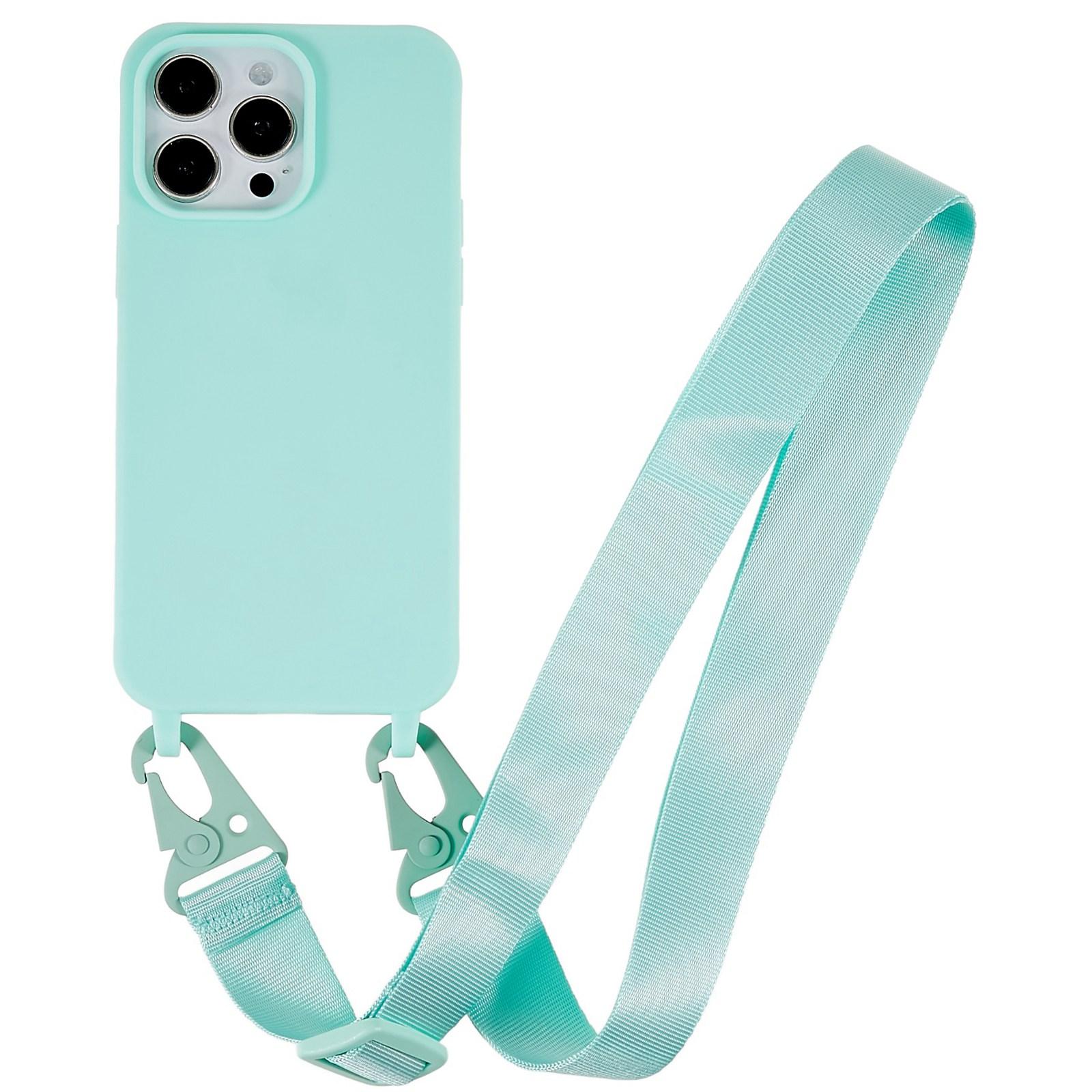 

For iPhone 16 Pro Lanyard Case TPU Soft Matte Phone Cover Mint Green