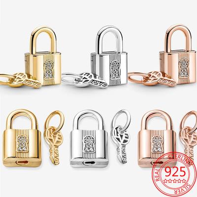 Original New Tricolor Padlock and Key Pendant Charm Fit Fashion Bracelet Diy S925 Sterling Silver Charm Women Fashion Jewelry