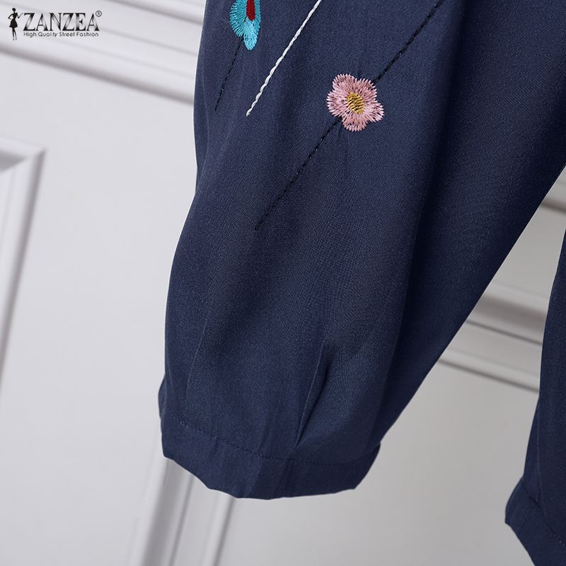 ZANZEA Women Summer Floral Print Elastic Waist Casual Capris Pants