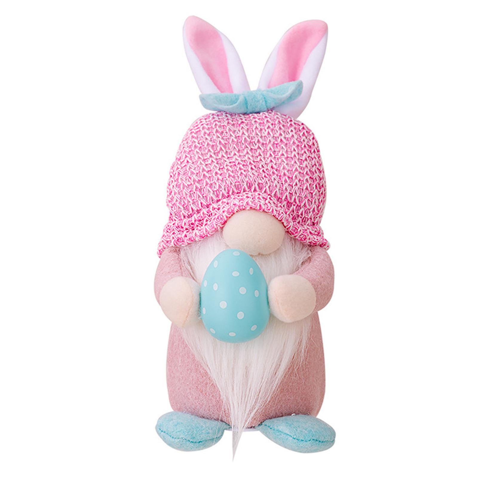 

32cm Gnome Easter Faceless Doll Multi-Purpose Light-Up Rabbit Ears Dwarf Figurine Spring Bunny Hanging Decoration for Home Decor розовый