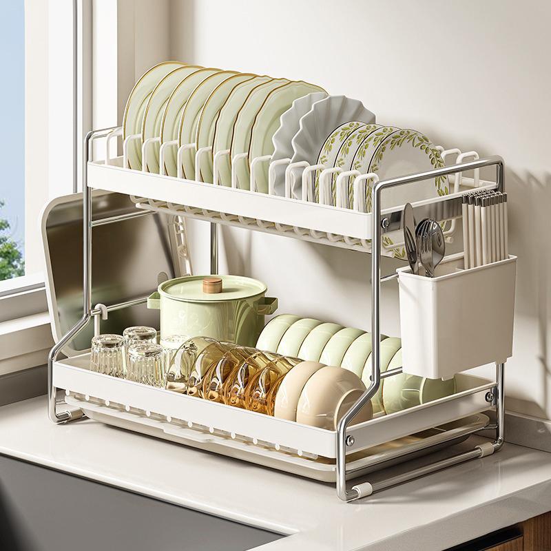 Dish Bowl Drainer Storage Rack Kitchen Organizer with Drain Basket Kitchen Dish Drying Rack Cutlery Storage with Drain Rack