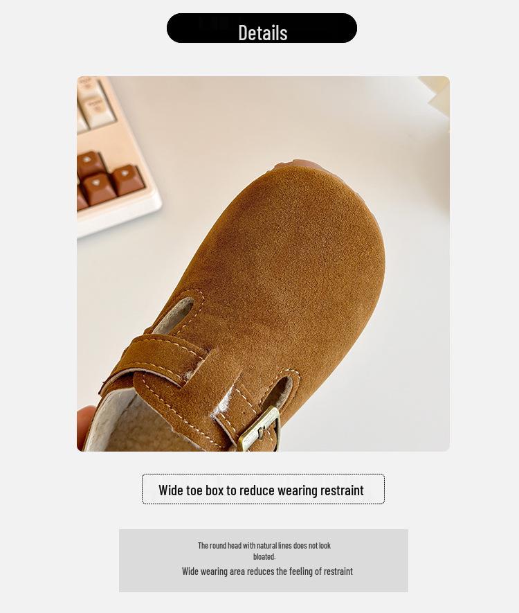 Children's Winter 2025 Cotton & Leather Shoes – Soft Sole, Fleece-Lined Birkenstock Style for Boys & Girls