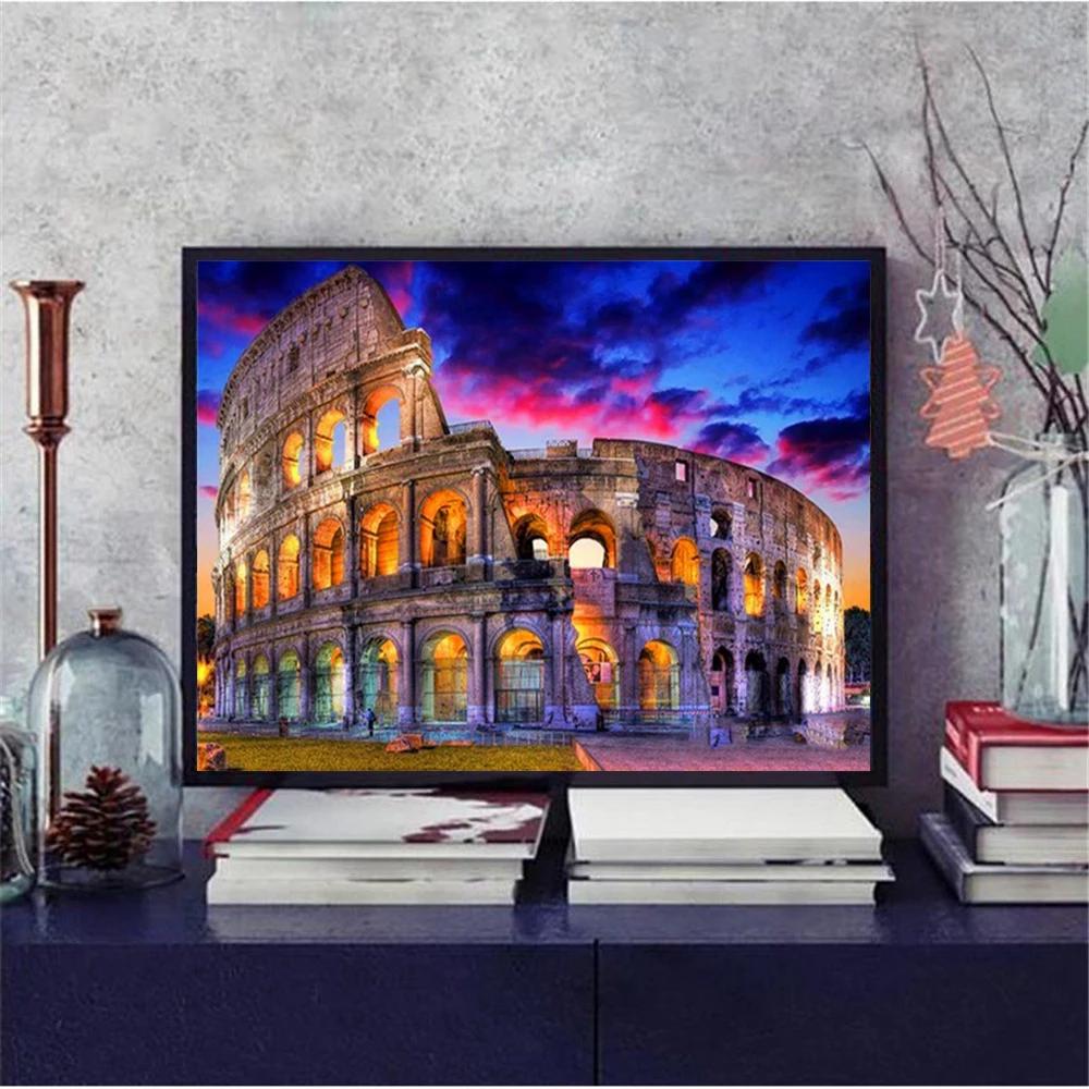 5D Diamond Painting Sunset Handicraft DIY Diamond Embroidery Kit Colosseum Landscape Art Rhinestone Mosaic Home Decor