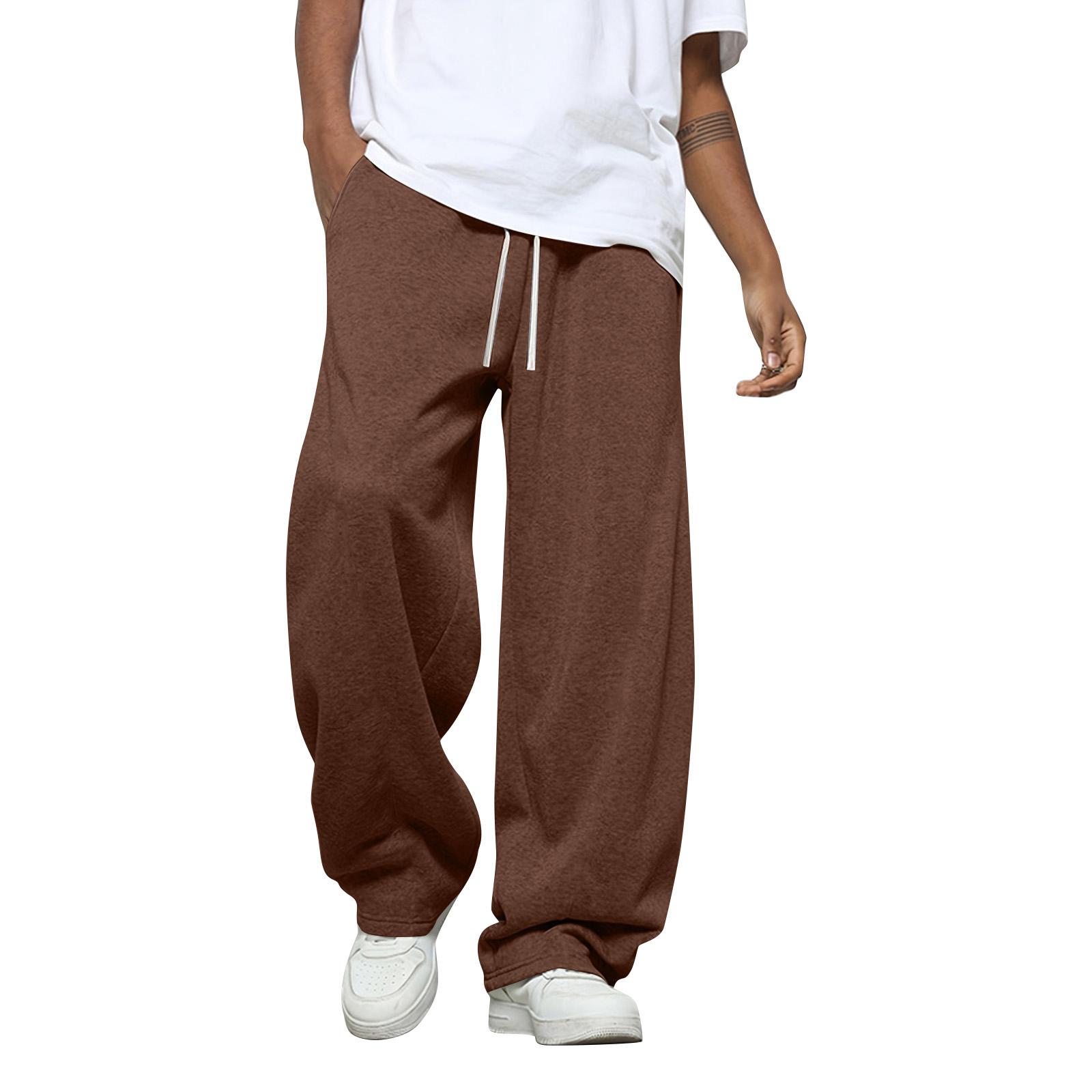 Gouhuo Heren Effen Kleur Losse Wijde Pijp Joggingbroek Heren Casual Mode Joggingbroek M koffie