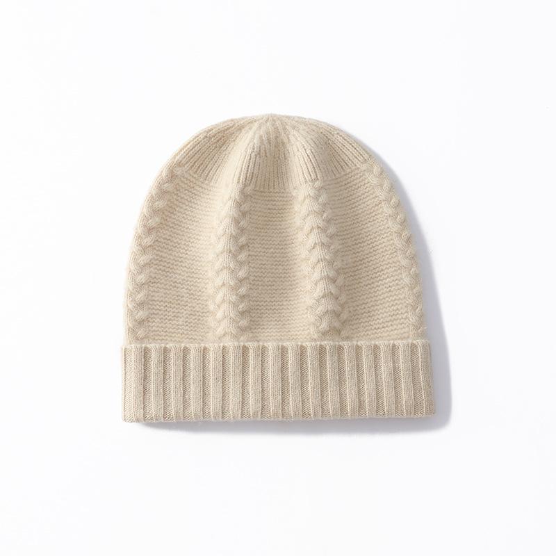 Cashmere Autumn and Winter New Women's High End Solid Color Cable Outdoor Warm Fashionable Knitted Casual Baotou Hat