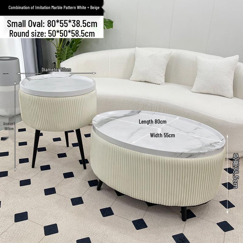 Stylish Compact Storage Combo: Round Coffee Table & Sofa Side Table Set