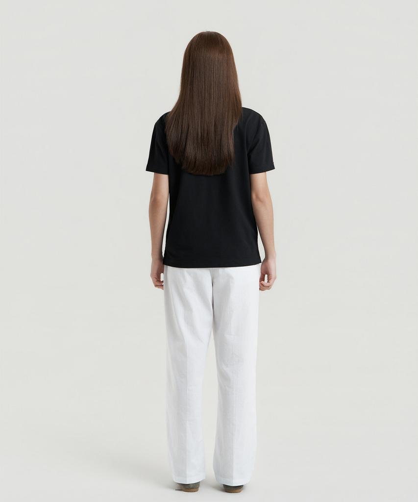 Delma W Linen Touch Semi-Wide Elastic Waist Pants - White