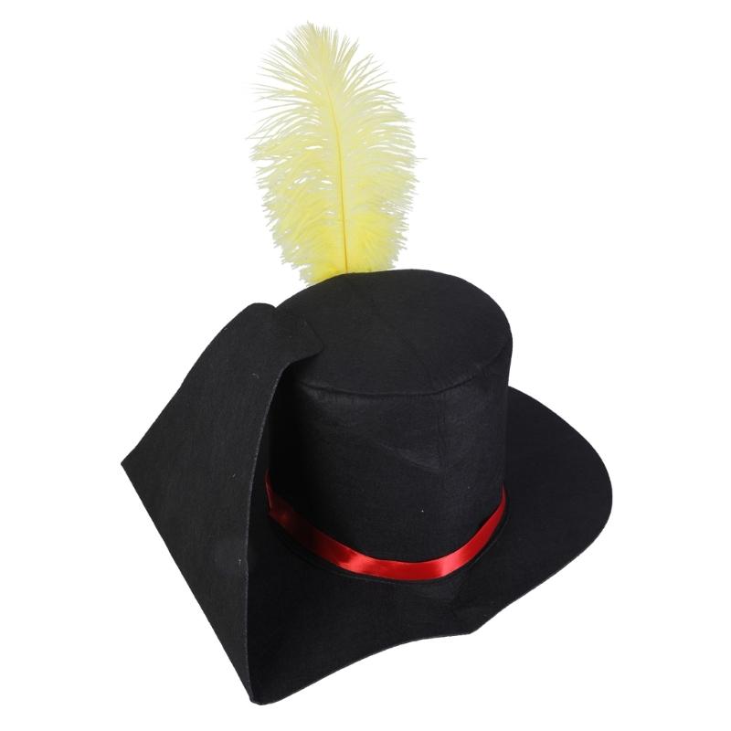 Elegant Black Festive Party Hat Soft  with Yellow Feather for Holiday Caroler Unisex Black Christmas Hat